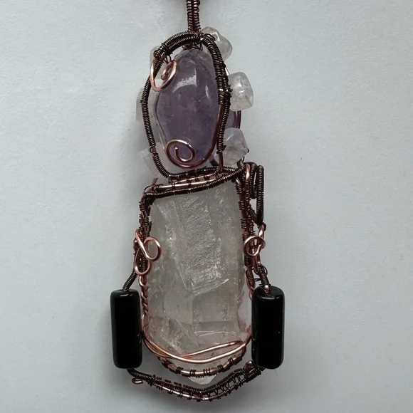 Handmade copper wire wrap pendant necklace gemstone quartz moonstone onyx - Picture 10 of 10